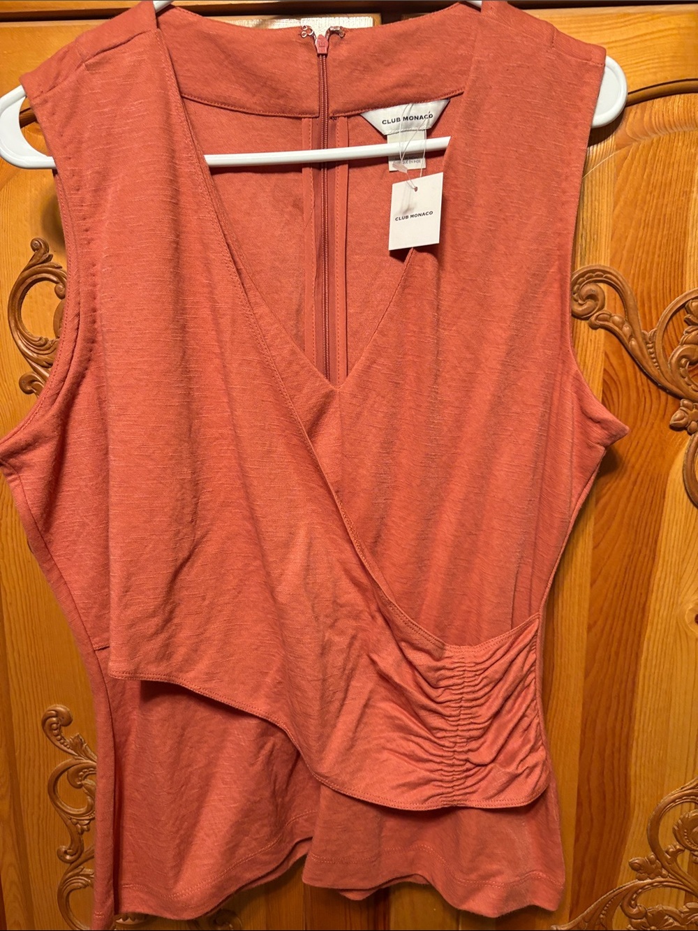 Club Monaco Sleeveless Rust-Orange Draped Wrap Top